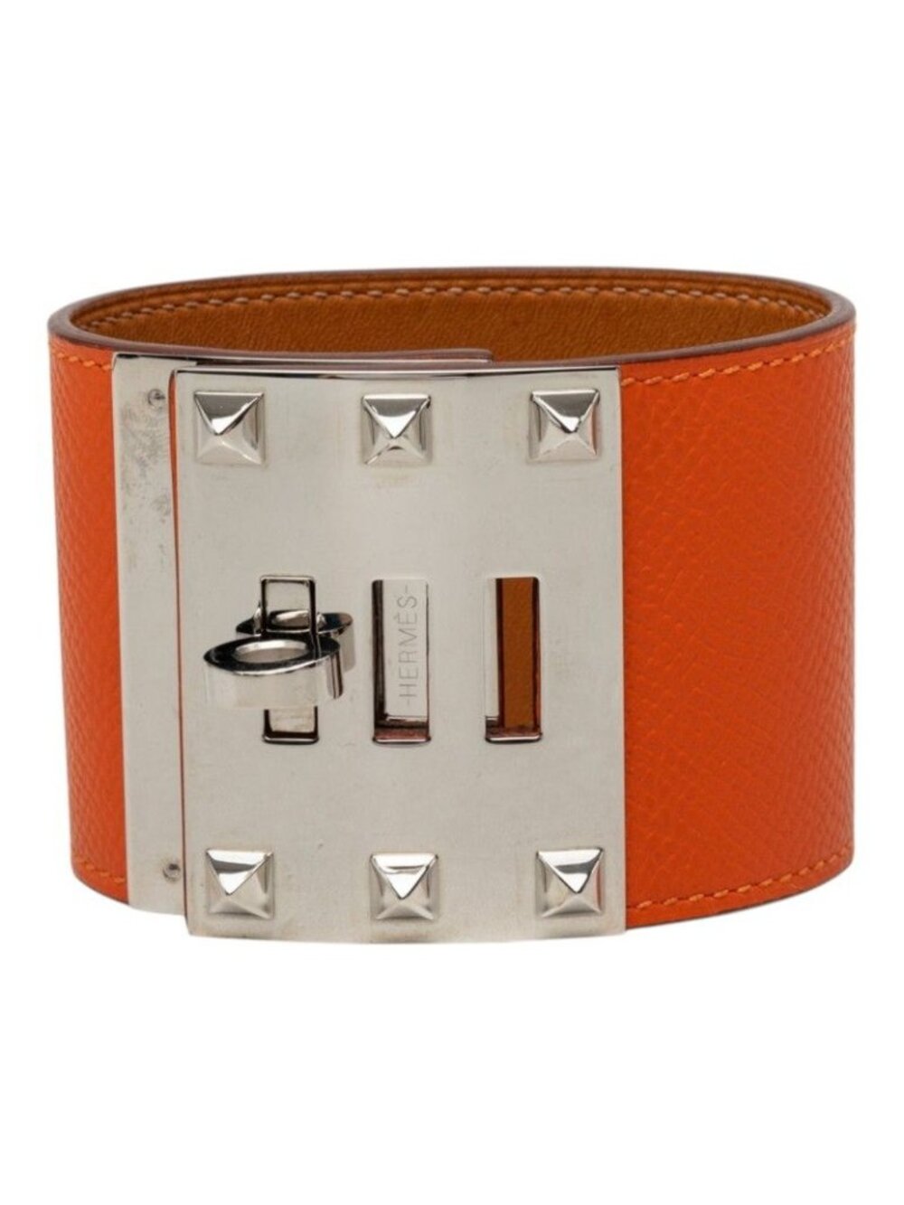Hermes Kelly Dog Bracelet S Orange Silver Leather Metal